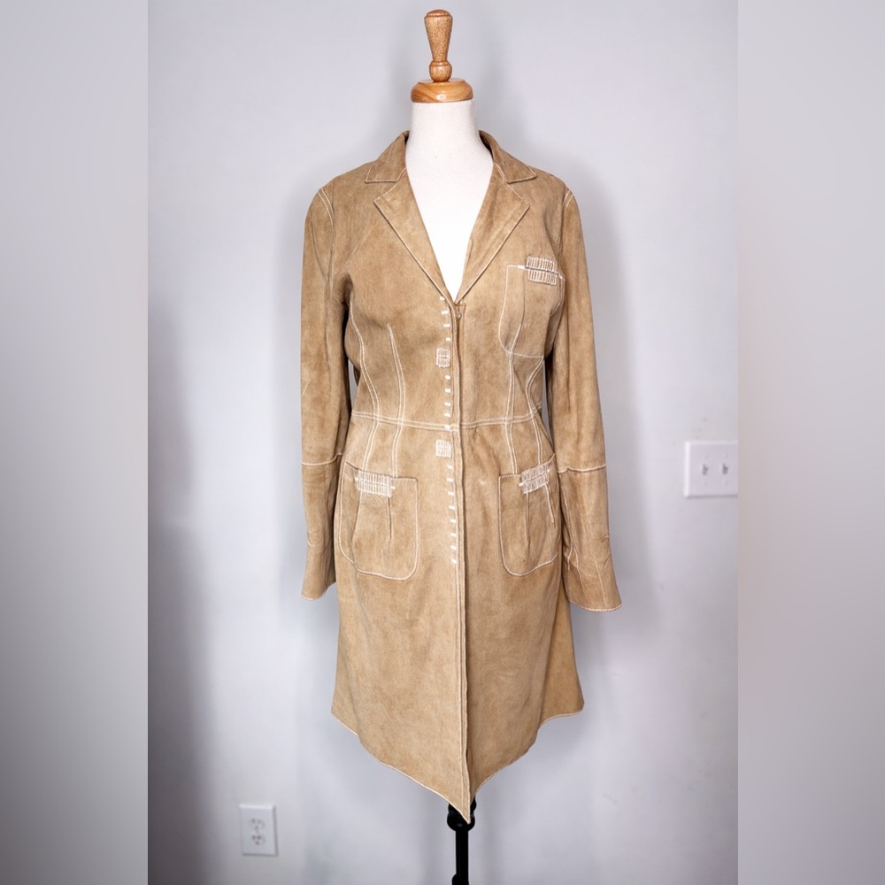 Perse Tan Suede Women's Trench Jacket  Size 10